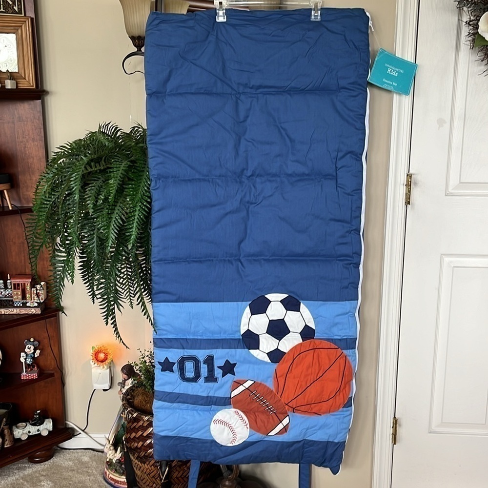 Brand New Living Quarters Kids Sleeping Bag Blue Sports Zippered Cotton Rollup